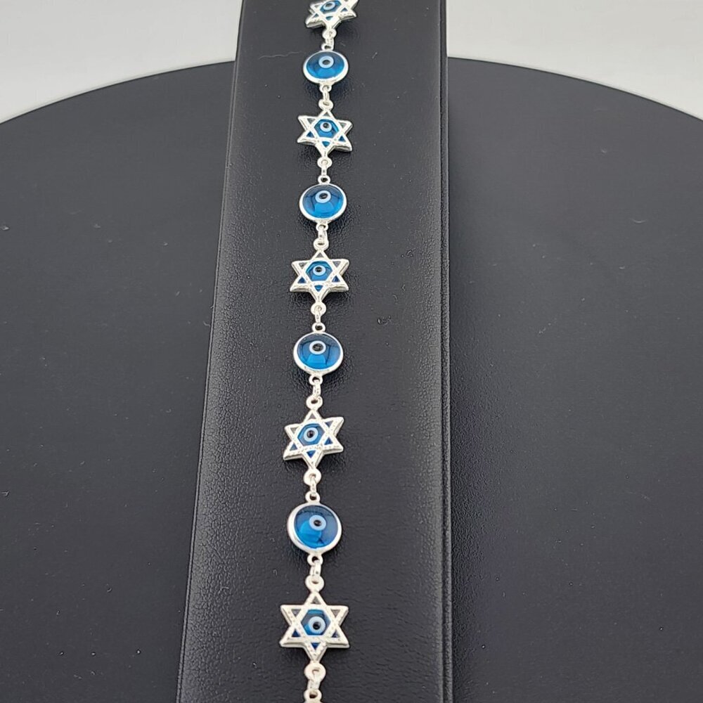 Sterling Silver 925 Multi Round & Star Evil Eye Bracelet – Protection & Style - Picture 3 of 13
